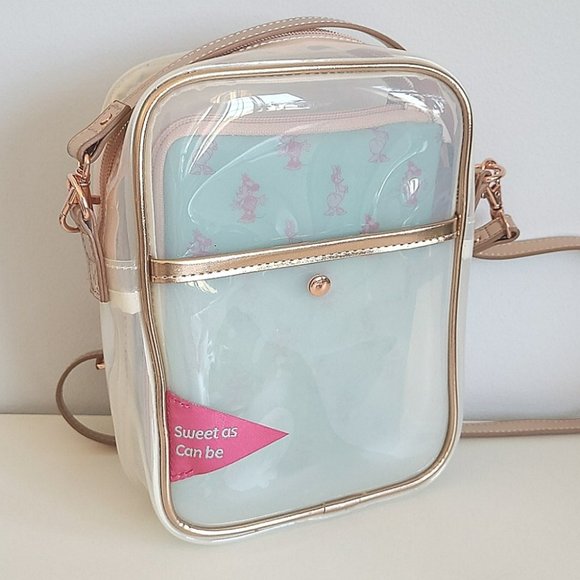 DISNEY Rose Gold Teal Clear PVC Minnie Mouse Daisy Duck Crossbody Bag - Picture 2 of 14